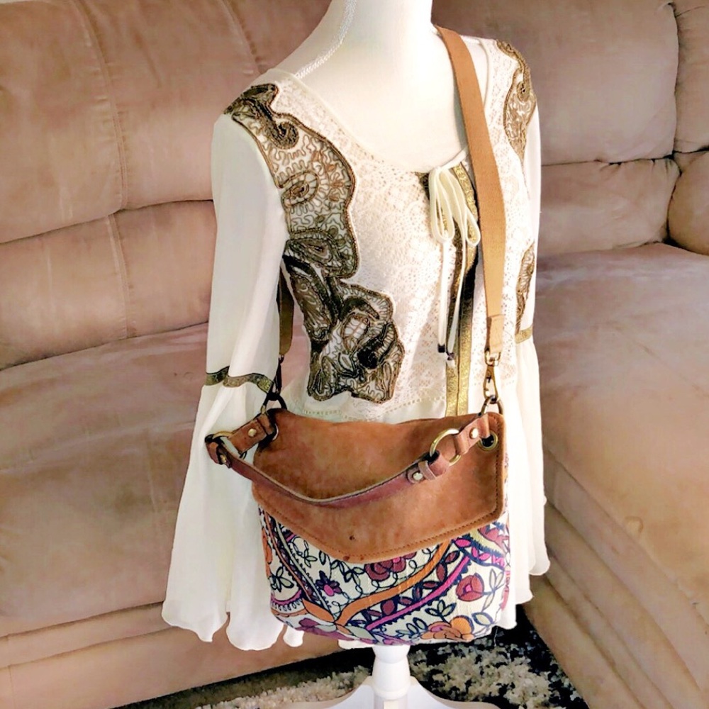 FOSSIL Canvas Leather Trim Crossbody Bag